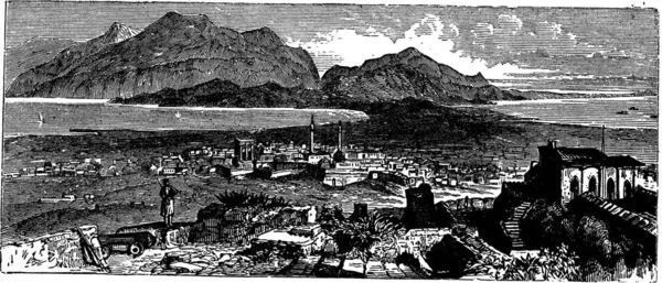 Corinth Yunanistan Acrocorinth Sırasında 1890 Vintage Oyma Acrocorinth Eski Oyulmuş — Stok Vektör