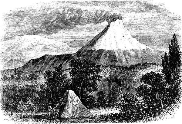 科托帕西火山 Cotopaxi Volcano 在Equador 在1890年代 老式雕刻 Cotopaxi Volcano的古老雕刻图解 — 图库矢量图片