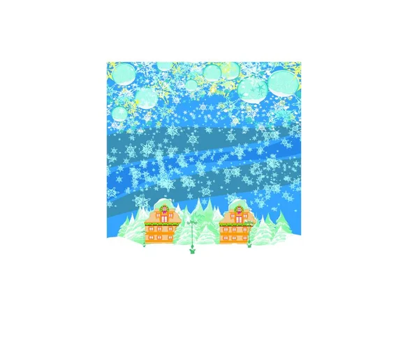 Holidays Village Decorative Card Baubles Winter Landscape — Stock Vector