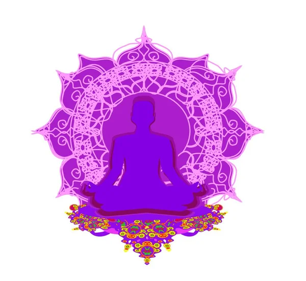 Silueta Meditación Yoga Sobre Fondo Blanco Ilustración Vectorial — Vector de stock