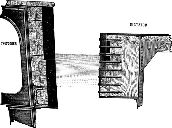 Secções Transversais Hms Thunderer Uss Dictator Ilustração Gravada Vintage Enciclopédia —  Vetores de Stock