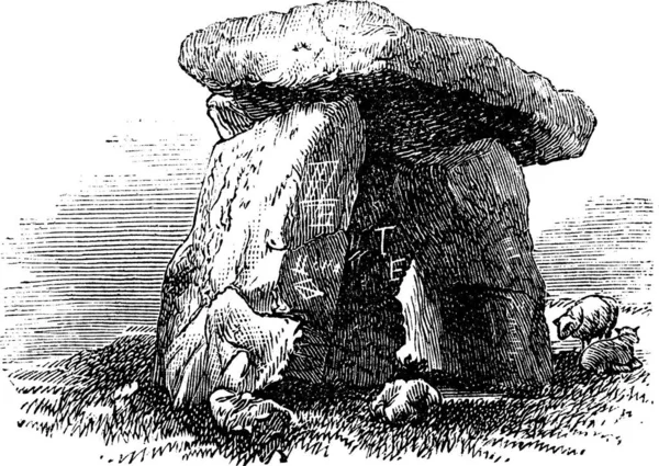 Dolmen Portal Tomb Portal Grave Dans Les Années 1890 Gravure — Image vectorielle