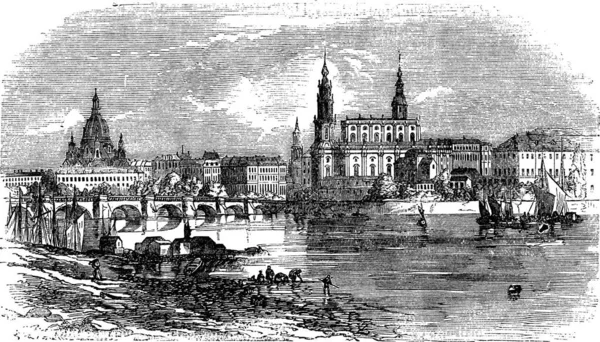 Dresden Saksen Duitsland Tijdens Jaren 1890 Vintage Gravure Oude Gegraveerde — Stockvector