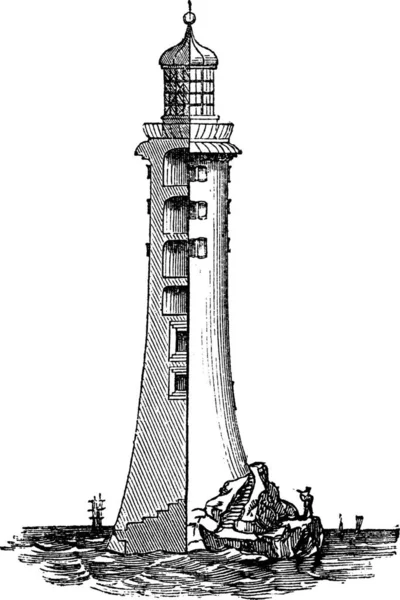 Eddystone Deniz Feneri Ngiltere Ngiltere Vintage Oymalı Illüstrasyon Trousset Ansiklopedisi — Stok Vektör
