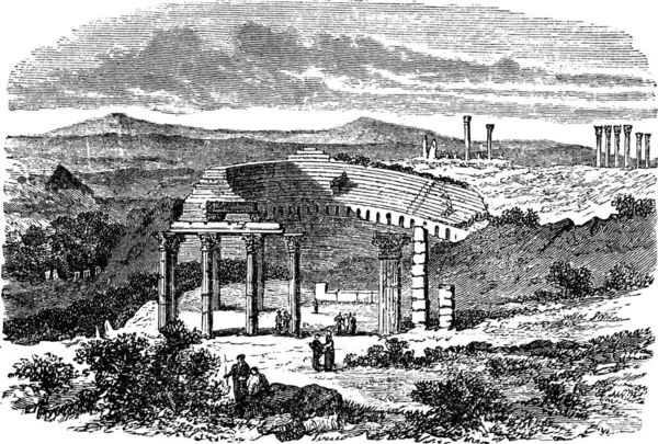 Las Ruinas Gerasa Jordania Durante Década 1890 Grabado Vintage Antigua — Vector de stock