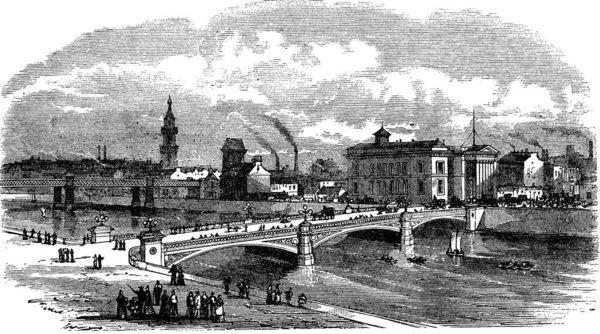 Albert Bridge Glasgow Schottland Während Der 1890Er Jahre Vintage Gravur — Stockvektor