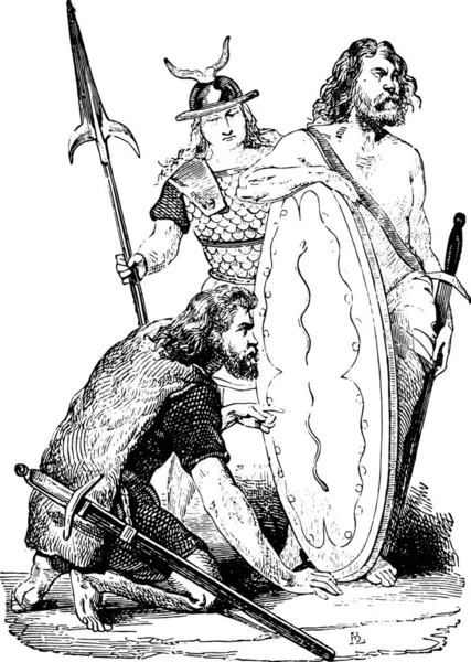 Illustration Jeune Homme Avec Une Épée — Image vectorielle