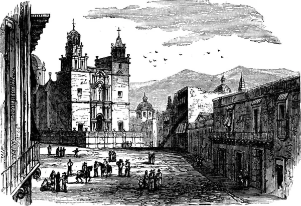 Cattedrale Guanajuato Incisione Vintage Antica Illustrazione Incisa Dell Edificio Storico — Vettoriale Stock