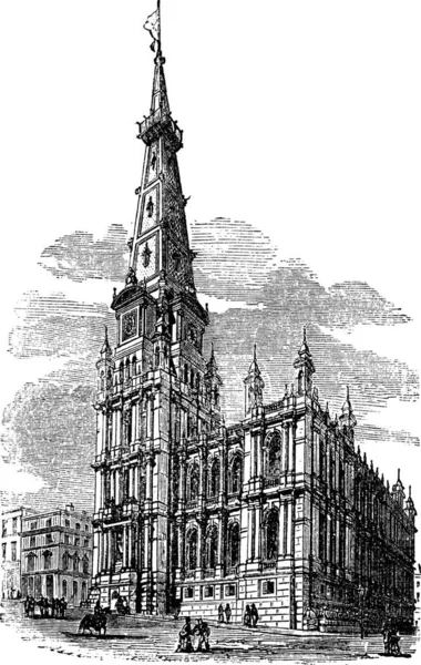 Town Hall Halifax West Yorkshire Gravure Vintage Ancienne Illustration Gravée — Image vectorielle