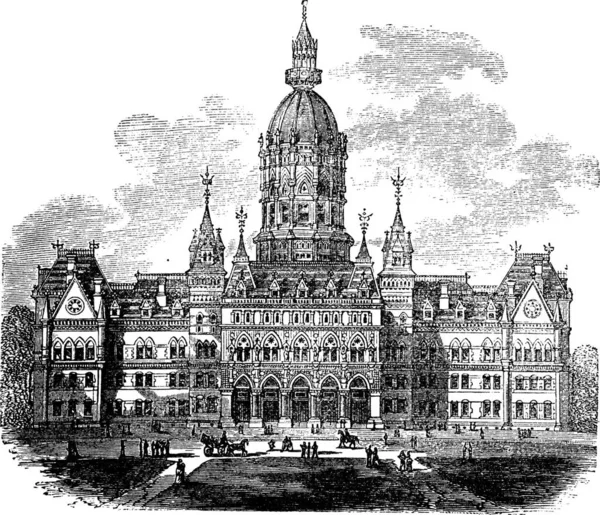 Hartford Connecticut Novostátní Rytina Staré Ryté Ilustrace Budovy Hlavního Města — Stockový vektor