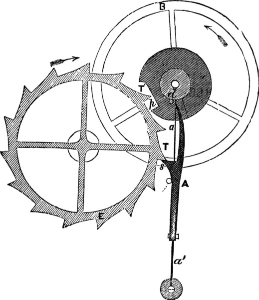 Chronometre Escapement Earnshaw Bir Vintage Oyma Eski Beyaz Bir Arka — Stok Vektör