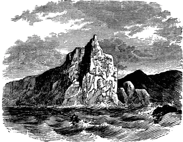 1890年代のチリのケープホーン ヴィンテージの彫刻 前に流れる水とホーン岬の古い刻まれたイラスト — ストックベクタ