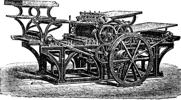 Marinoni Çift Baskı Makinesi Vintage Oyma Eski Kazınmış Marinoni Çift — Stok Vektör