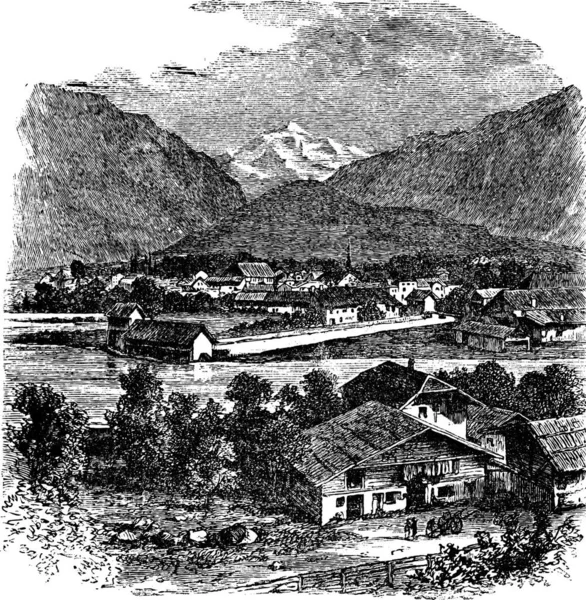 Interlaken Και Jungfrau Ελβετία Κατά Δεκαετία Του 1890 Vintage Χαρακτική — Διανυσματικό Αρχείο