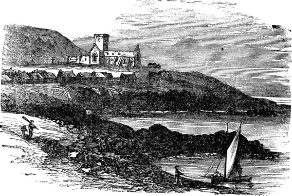 Ruínas Abadia Santa Maria Iona Escócia Durante Década 1890 Gravura —  Vetores de Stock