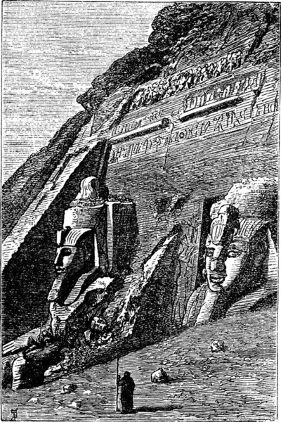 Большой Храм Абу Симбел Египте Течение 1890 Годов Винтажная Гравировка — стоковый вектор