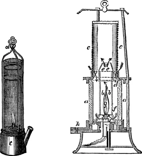 Fig Davy Fig 빈티지 판화의 철면피 램프와 램프에 1890 — 스톡 벡터