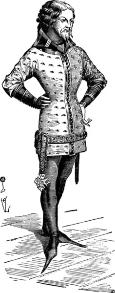 Gentleman Oblečený Kazajce Kolem 1360 Vintage Ryté Ilustrace Průmyslové Encyklopedii — Stockový vektor