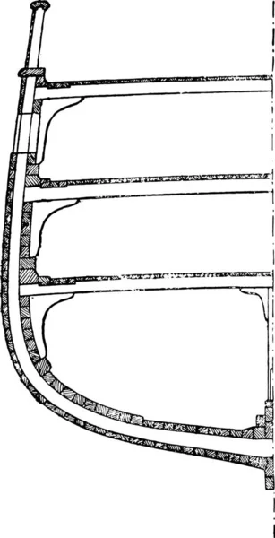 木造船 ビンテージの刻まれた図のセクション 産業百科事典 1875 — ストックベクタ