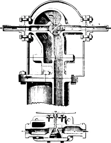 Watermeter Kennedy Systeemsectie Langs Van Waterleidingleiding Vintage Gegraveerde Illustratie Industriële — Stockvector
