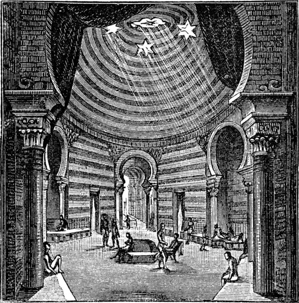 Vecchia Illustrazione Incisa Del Periodo Romano Tepidarium Con Persone Che — Vettoriale Stock