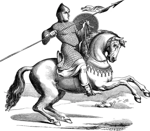 Ancienne Illustration Gravée Chevalier Portant Hauberk Sur Thème Meyrick Encyclopédie — Image vectorielle
