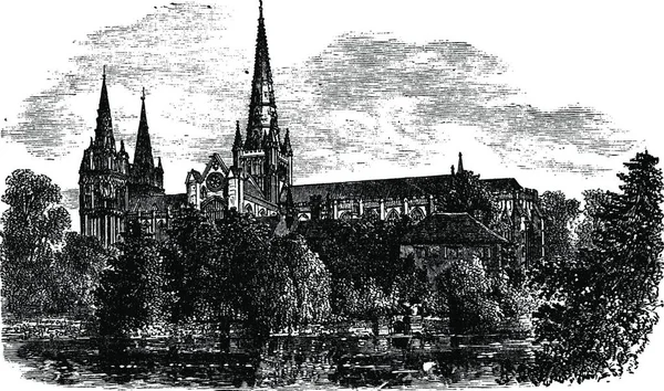 Lichfieldská Katedrála Lichfield Staffordshire Anglie Rytá Ilustrace Troussetová Encyklopedie 1886 — Stockový vektor