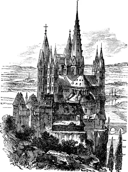 Kathedraal Van George Limburg Lahn Vintage Gegraveerd Illustratie Trousset Encyclopedie — Stockvector