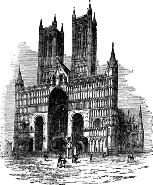 Catedral Lincoln Iglesia Catedral Santísima Virgen María Lincoln Ilustración Grabada — Archivo Imágenes Vectoriales