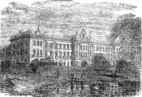 Pałac Buckingham Lub Buckingham House Londynie Anglia 1890 Roku Grawerowanie — Wektor stockowy