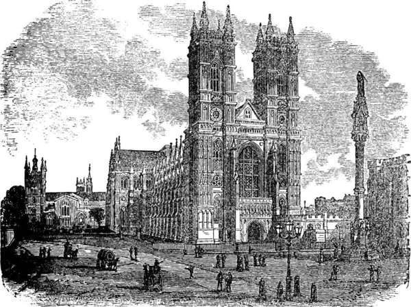 Westminster Abbey Collegiate Church Peter London England 1890S Vintage Engraving — Stock Vector