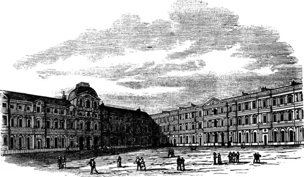 Courtyard Louvre Palace Paris France 1890S Vintage Engraving Old Engraved — Stock Vector