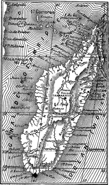 1890 마다가스카르 빈티지 마다가스카르 지도의 — 스톡 벡터