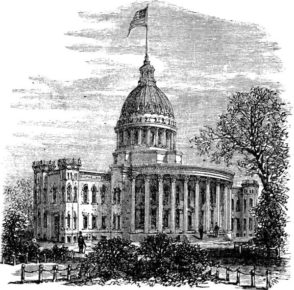 Wisconsin State Capitol Madison Eua Durante Década 1890 Gravura Vintage — Vetor de Stock