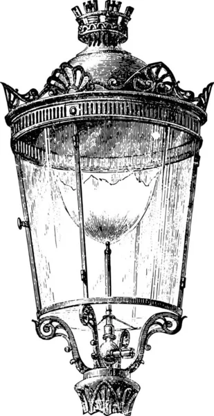 Lantern Intensive Gas Nozzle Lighting Streets Paris 1878 Vintage Engraved — Stock Vector