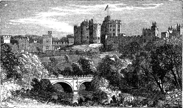 Hrad Alnwick Alnwick Okres Northumberland Rytá Ilustrace Roku1890 Vektorové Rytí — Stockový vektor