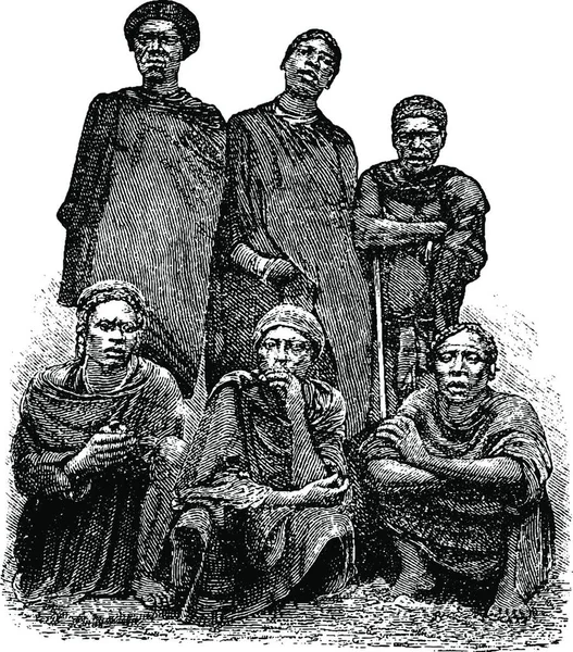 コンゴのマンダム男性 中央アフリカ 英語版に基づいて彫刻 ヴィンテージイラスト Tour Monde Travel Journal 1881年 — ストックベクタ