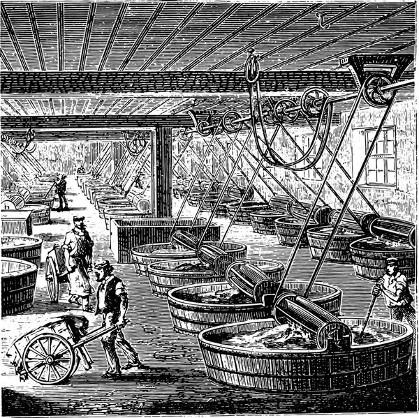 Atelier Bronzage Sumac Illustration Gravée Vintage Encyclopédie Industrielle Lami 1875 — Image vectorielle