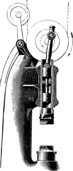 圧縮空気ハンマー氏 Piat ビンテージの刻まれた図 産業百科事典 1875 — ストックベクタ