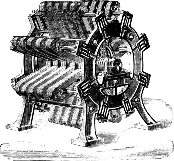 Gran Máquina Magneto Eléctrica Para Faros Meritens Ilustración Grabada Vintage — Archivo Imágenes Vectoriales