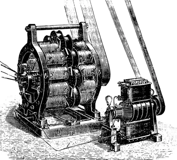 Machine Stromingen Excitatrice Aan Siemens Vintage Gegraveerd Illustratie Industriële Encyclopedie — Stockvector