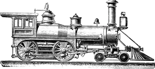 Máquina Tipo Americano Com Dois Eixos Acoplados Ilustração Gravada Vintage — Vetor de Stock