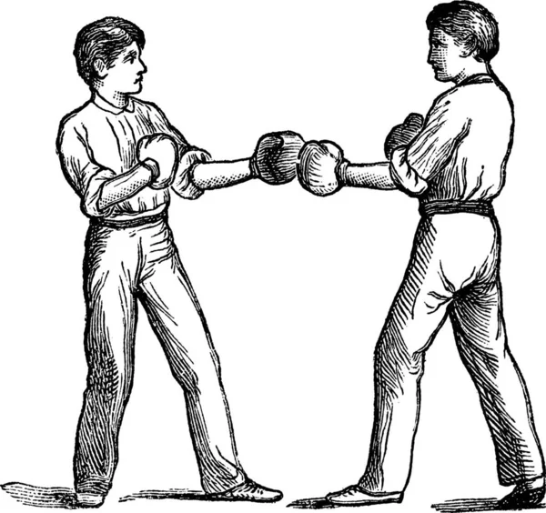 Dois Pugilistas Numa Posição Luta Gravura Vintage Ilustração Gravada Velha —  Vetores de Stock