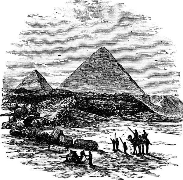 Die Pyramiden Von Giza Vintage Gravierte Illustration Trousset Enzyklopädie 1886 — Stockvektor