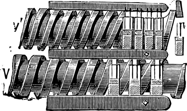 Schrauben Und Stangen Leinenregal Vintage Gravur Industrieenzyklopädie Lami 1875 — Stockvektor