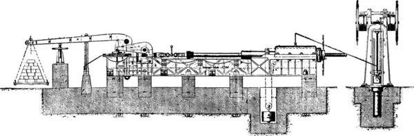 Máquina Teste Resistência Tração 100 Toneladas Ilustração Gravada Vintage Enciclopédia — Vetor de Stock