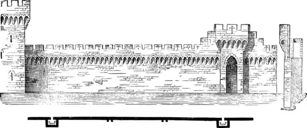 Plan Section Des Remparts Avignon Illustration Gravée Vintage Encyclopédie Industrielle — Image vectorielle