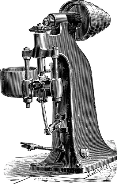 Машина Обрезки Сырых Орехов Кузнечные Механически Винтажные Гравированные Иллюстрации Индустриальная — стоковый вектор