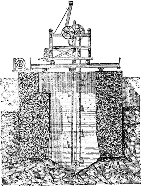 Foundation Hollow Block Vintage Engraved Illustration Industrial Encyclopedia Lami 1875 — Stock Vector