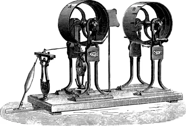 綿の息子 ビンテージの刻まれた図を開く準備がのダイナモ 産業百科事典 1875 — ストックベクタ